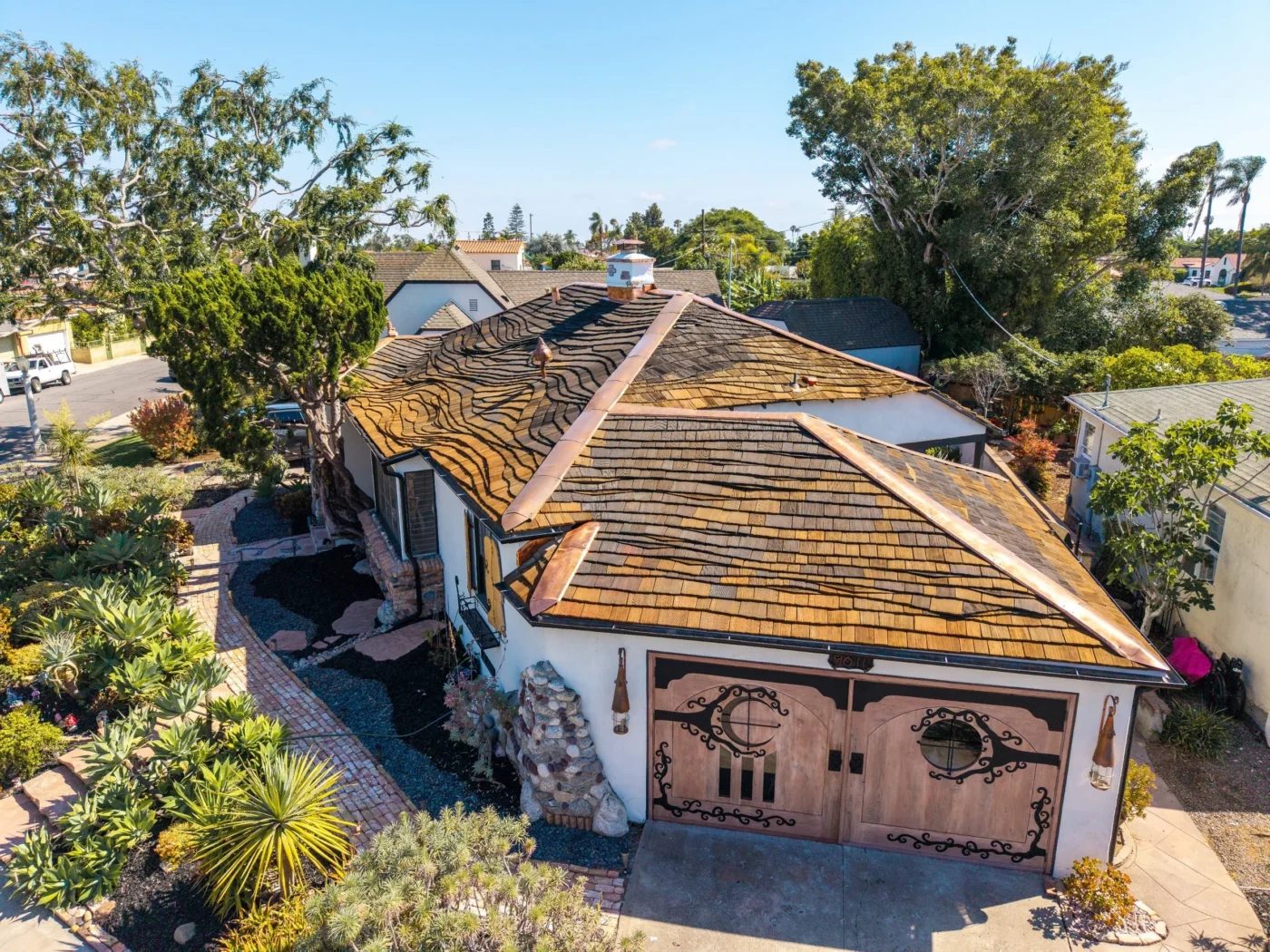 Synthetic shake roof installed on a home with a complex roofline
